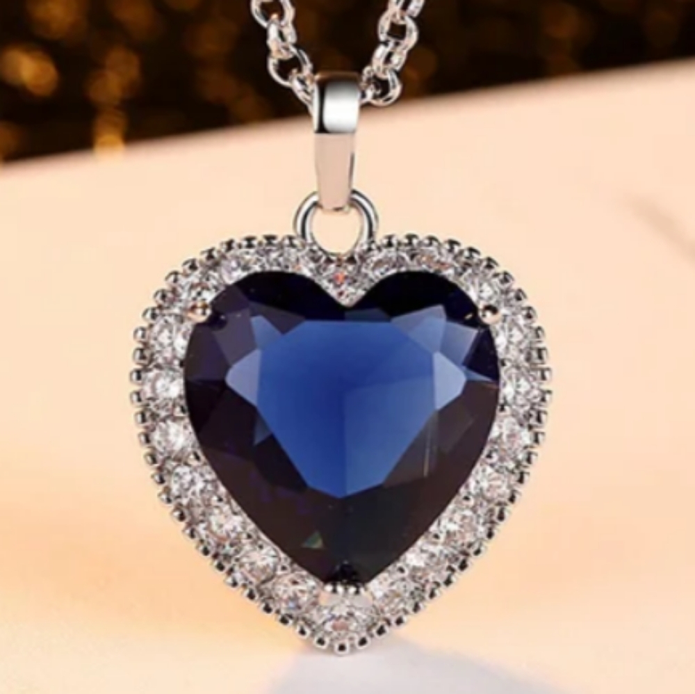 Sterling Silver Sapphire Heart Pendant Necklace